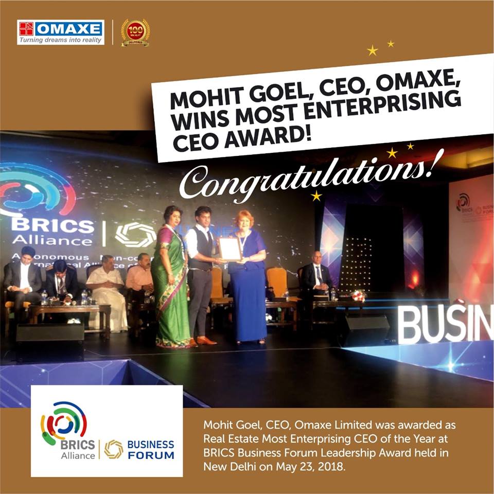Mr. Mohit Goel, CEO of Omaxe Limited awarded Real Estate Most Enterprising CEO of the Year 2018 Update
